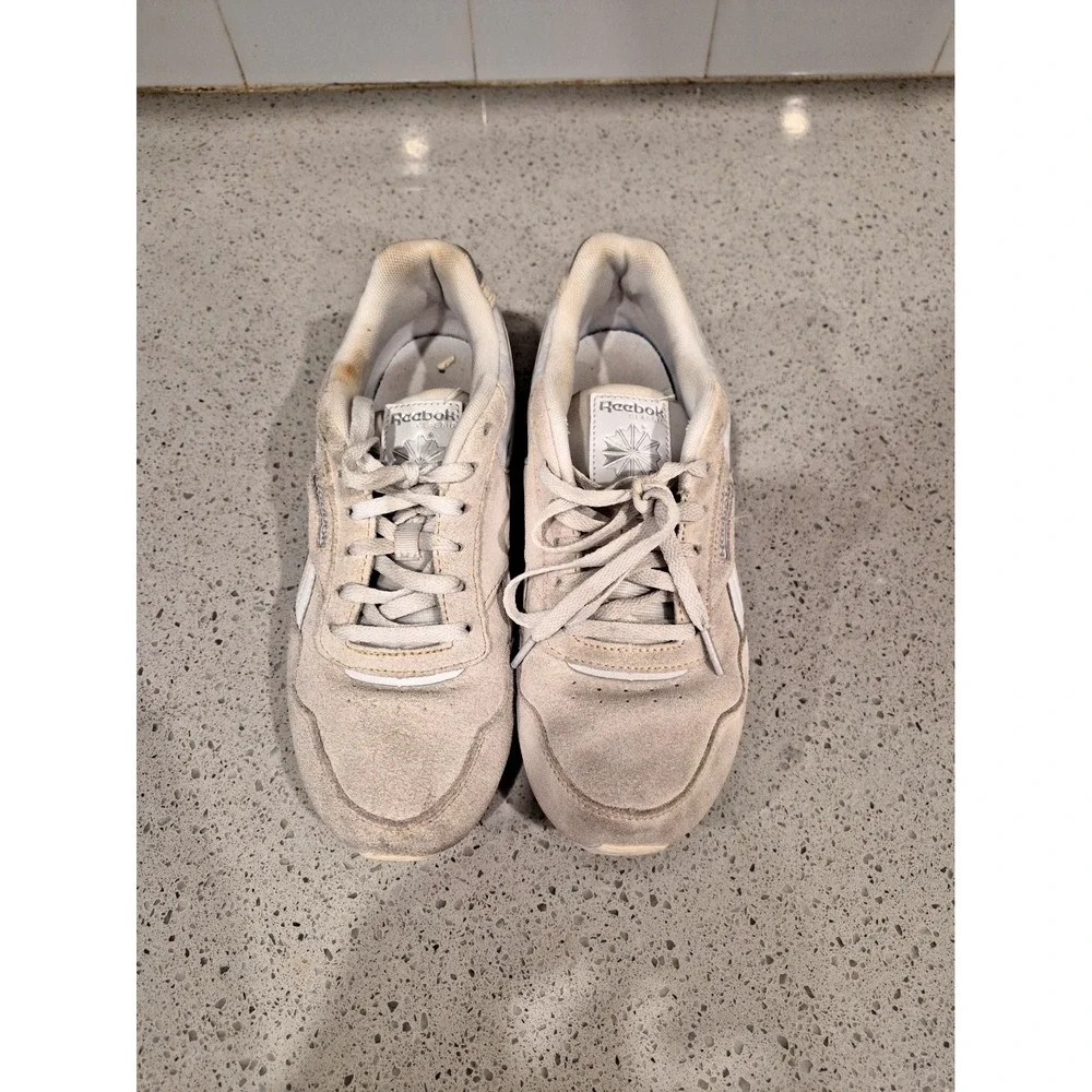 Reebok Womens Harman Classic Sneakers Off White Silver Leather Sz 6.5